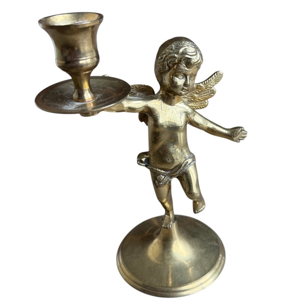 Vintage brass angel cherub candle stick holder child decor ethereal gold